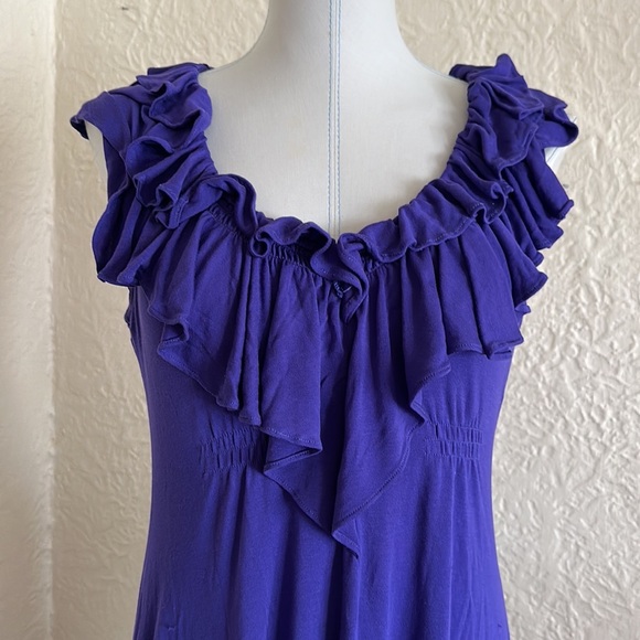BCBG Max Azria Persian Blue Purple Ruffle Neck Knit Dress Y2k 2000s Medium - Picture 2 of 12
